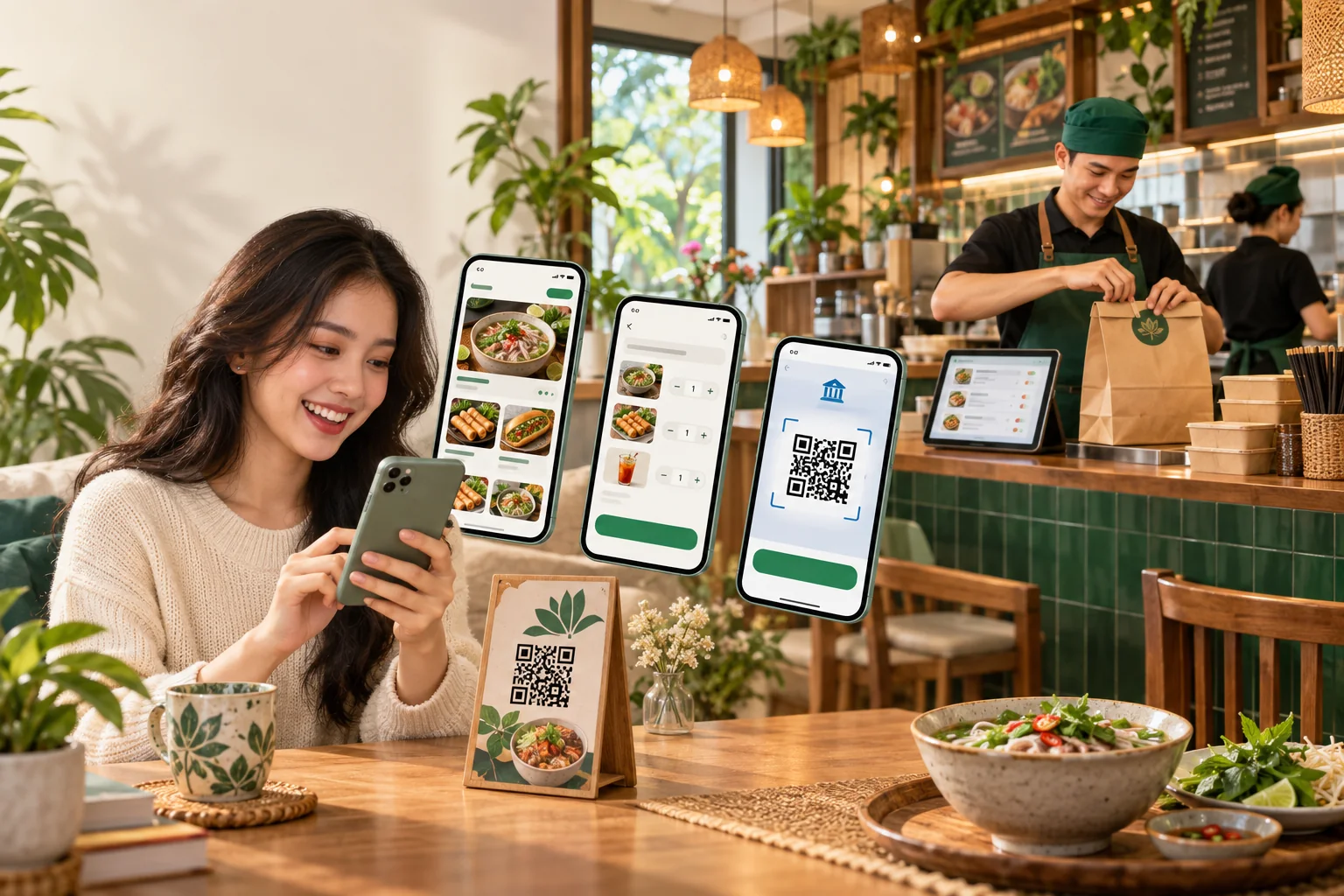 QR Menu bán mang đi giúp khách order từ xa và thanh toán VietQR trước khi quán làm món